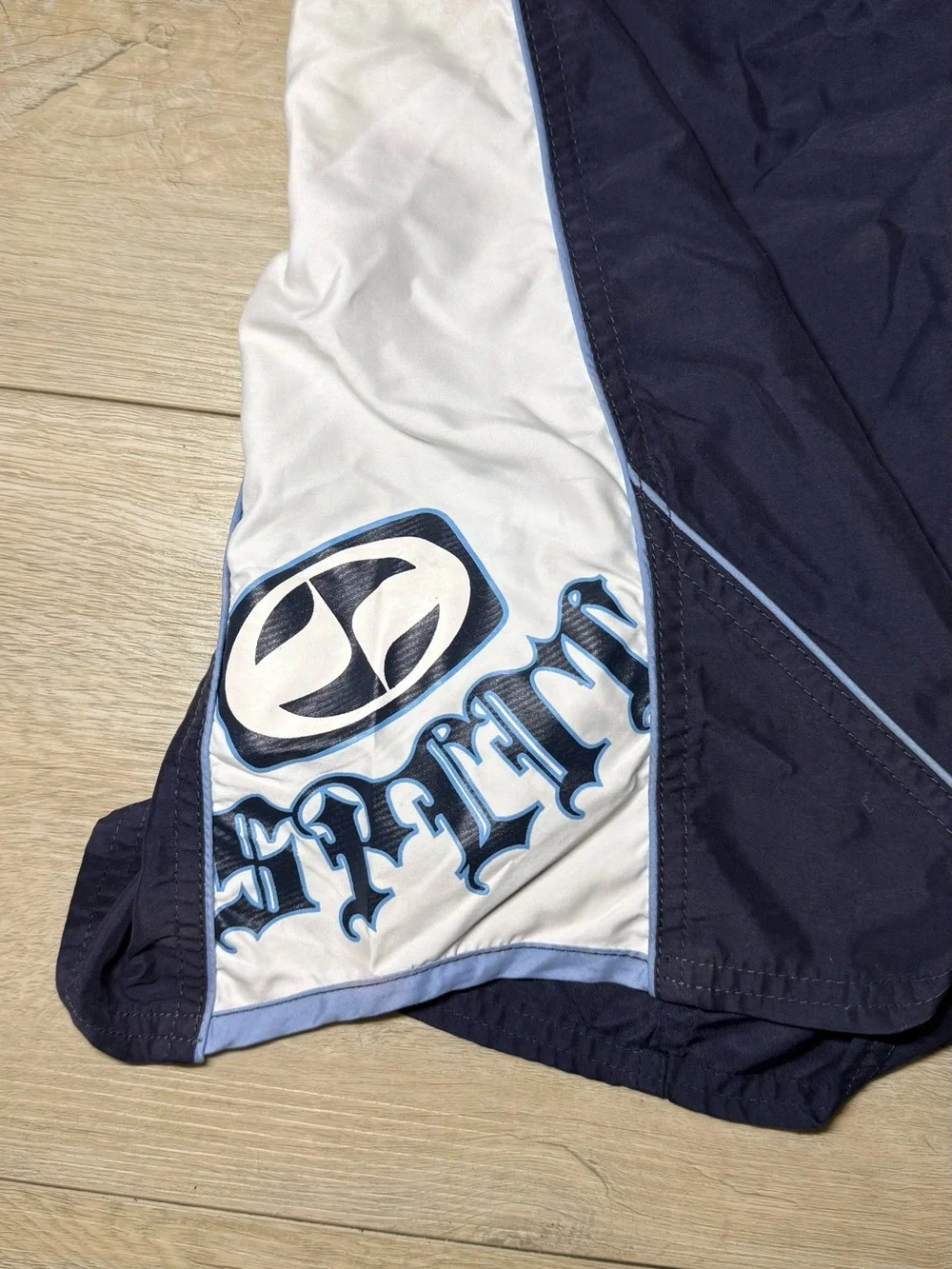 Vintage 1990s Split Embroidered Old English Board Swim Shorts